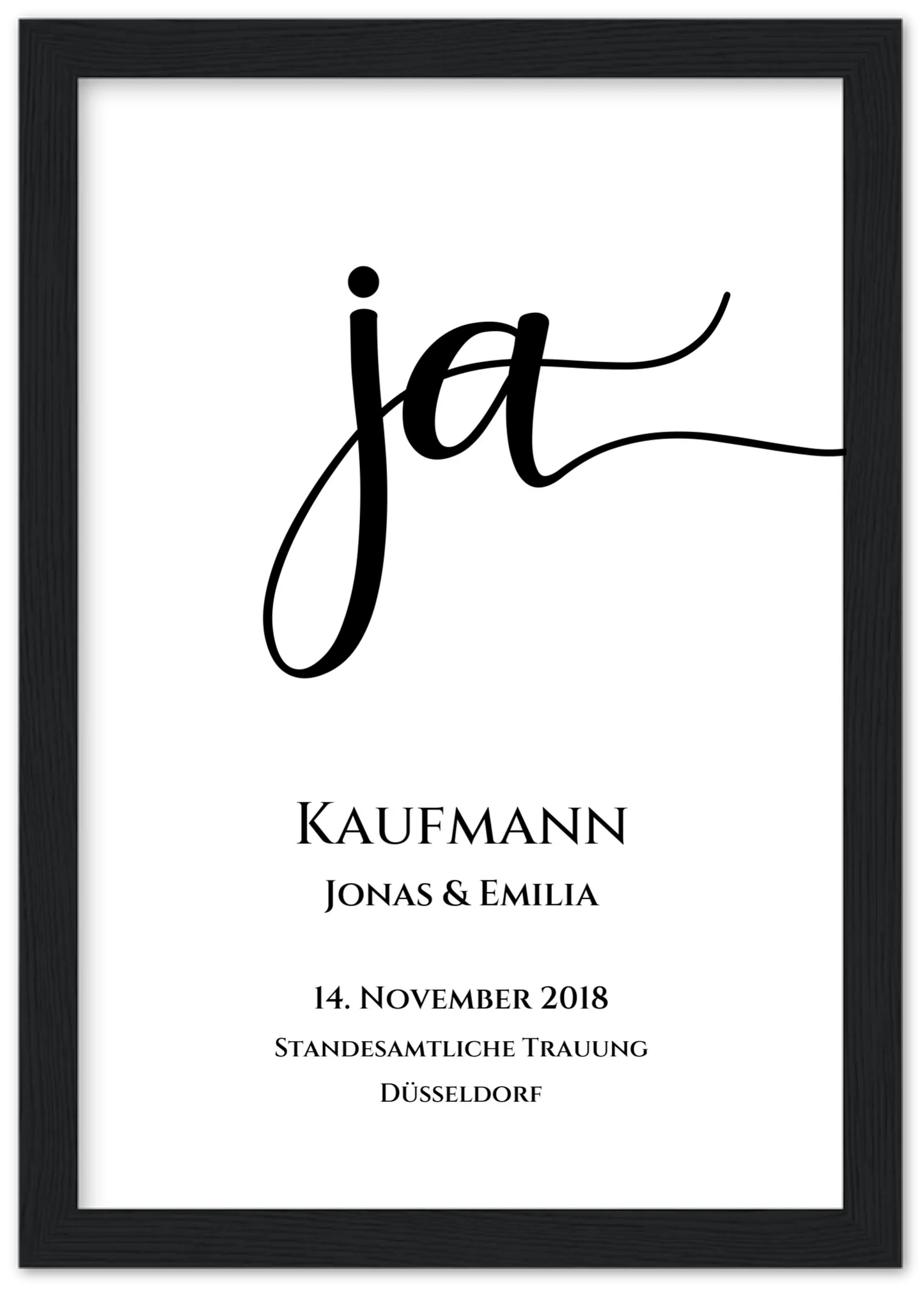 Personalisiertes Hochzeitsposter "JA" |  Hochzeitsgeschenk mit Namen und Datum