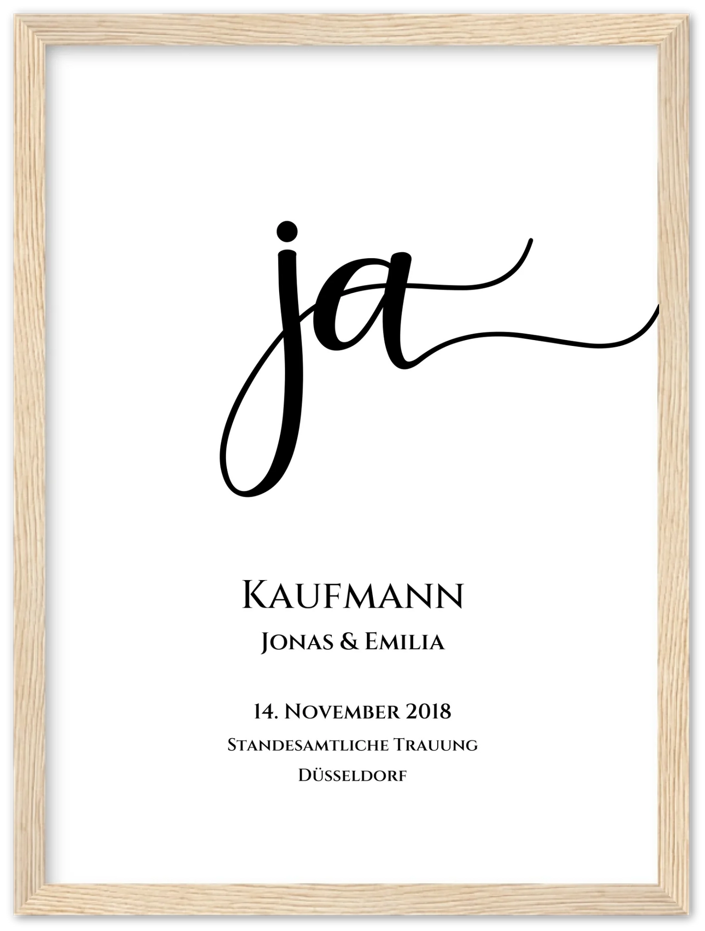 Personalisiertes Hochzeitsposter "JA" |  Hochzeitsgeschenk mit Namen und Datum