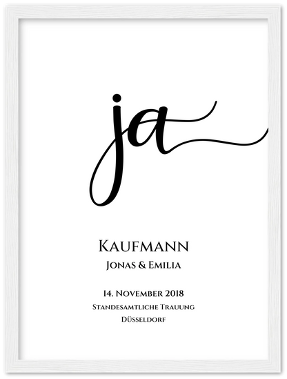 Personalisiertes Hochzeitsposter "JA" |  Hochzeitsgeschenk mit Namen und Datum