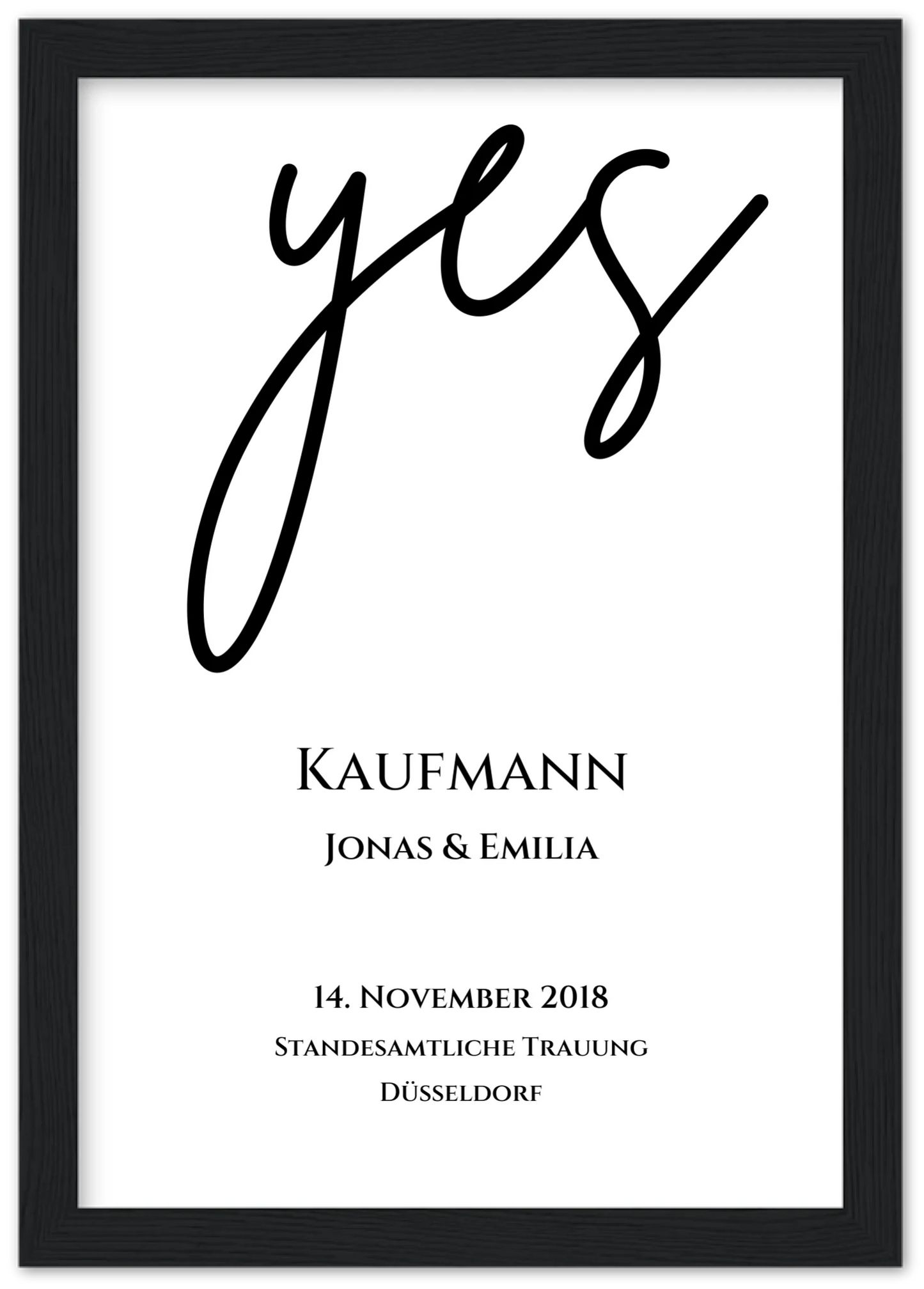 Personalisiertes Hochzeitsposter "YES" |  Hochzeitsgeschenk Bild mit Namen und Datum