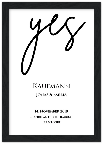 Personalisiertes Hochzeitsposter "YES" |  Hochzeitsgeschenk Bild mit Namen und Datum