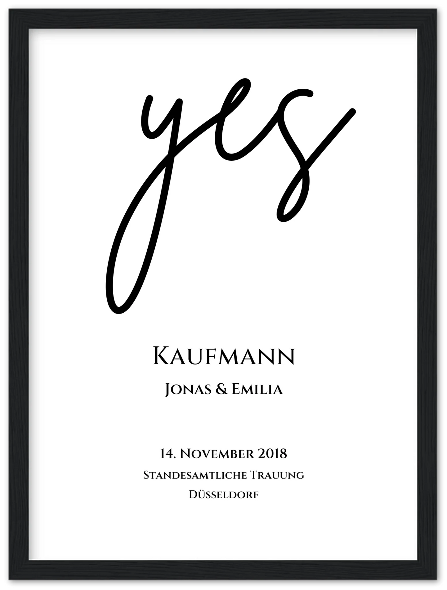 Personalisiertes Hochzeitsposter "YES" |  Hochzeitsgeschenk Bild mit Namen und Datum