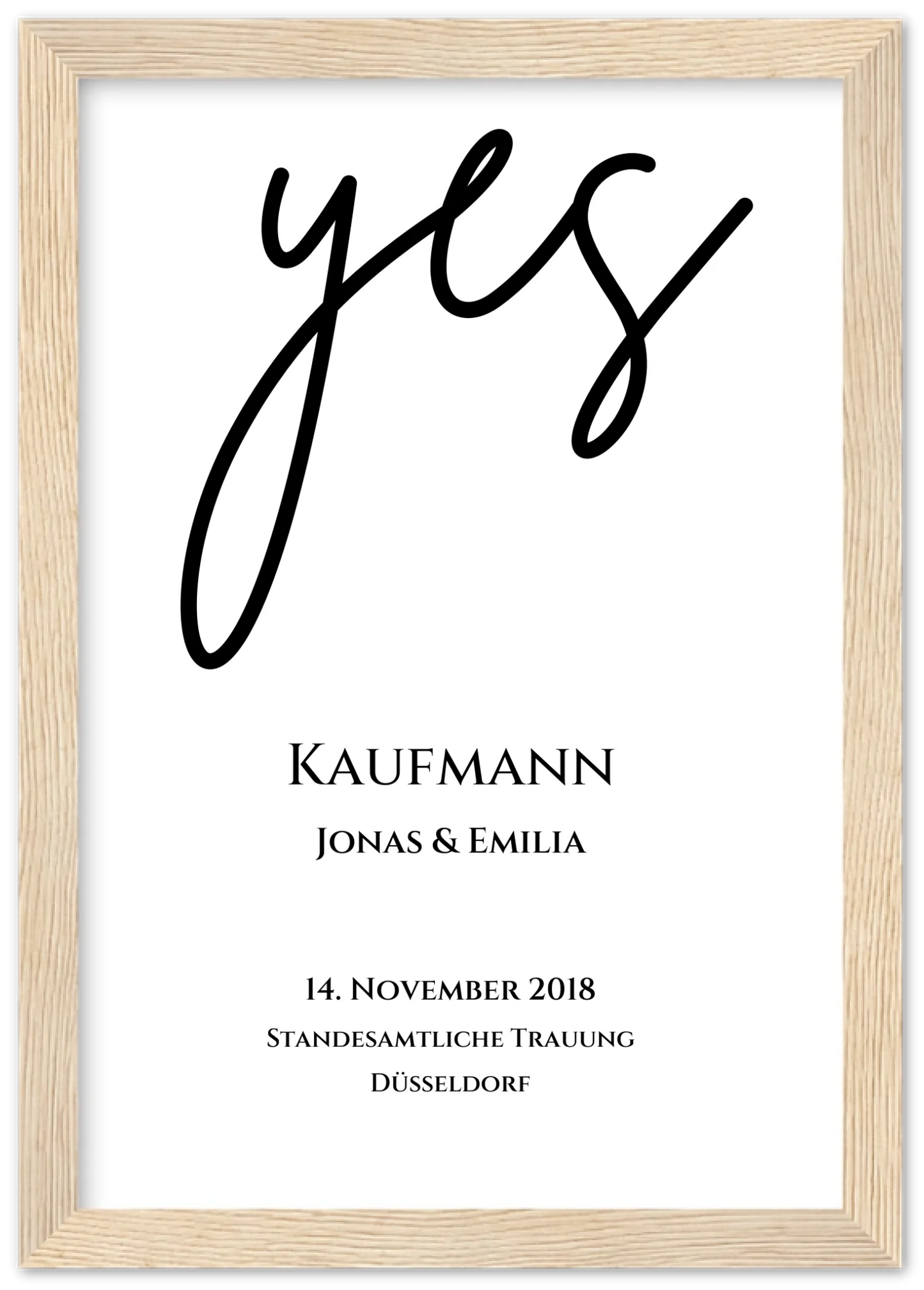 Personalisiertes Hochzeitsposter "YES" |  Hochzeitsgeschenk Bild mit Namen und Datum