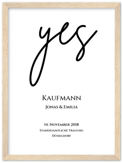 Personalisiertes Hochzeitsposter "YES" |  Hochzeitsgeschenk Bild mit Namen und Datum