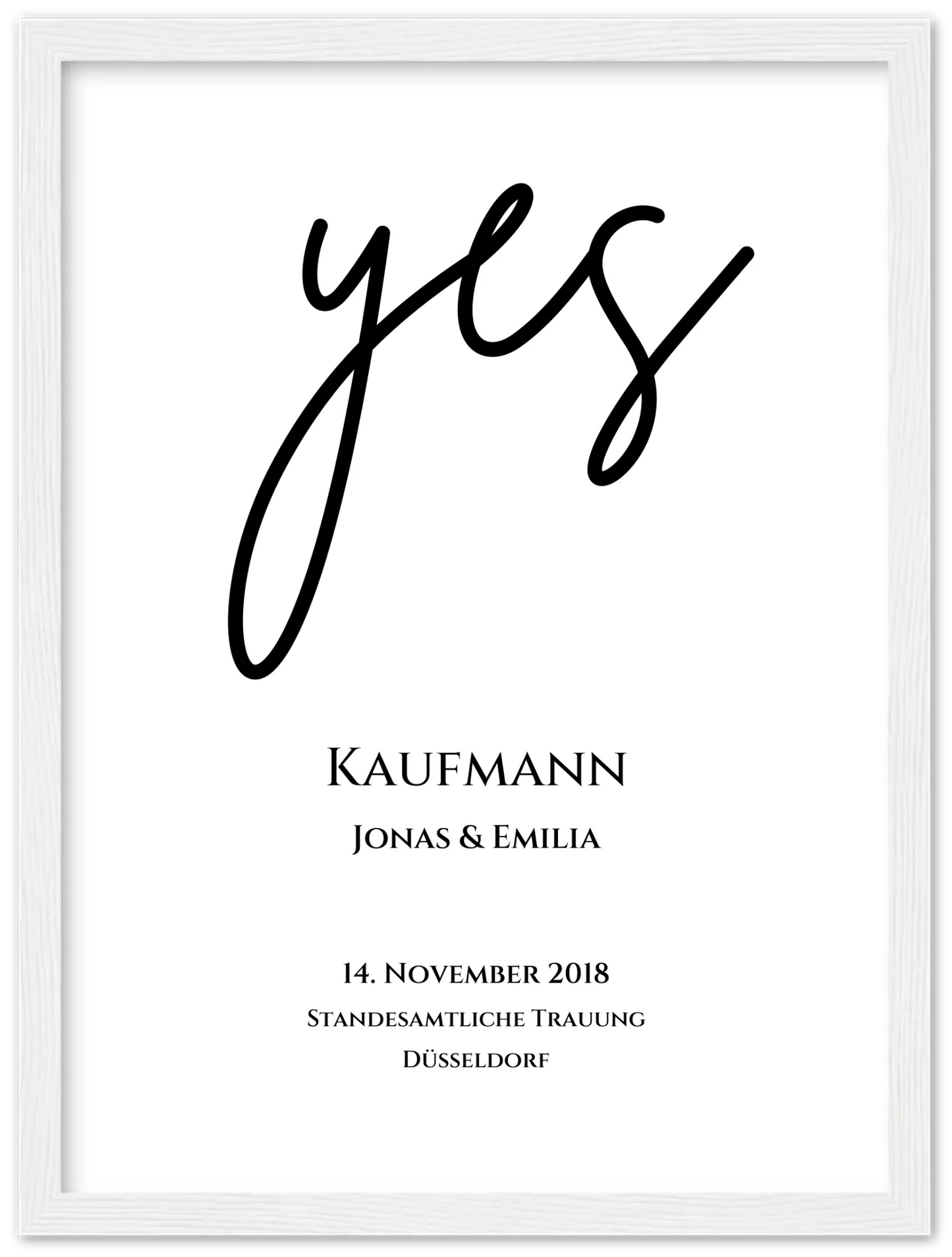 Personalisiertes Hochzeitsposter "YES" |  Hochzeitsgeschenk Bild mit Namen und Datum