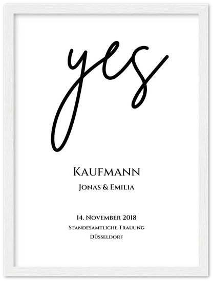 Personalisiertes Hochzeitsposter "YES" |  Hochzeitsgeschenk Bild mit Namen und Datum