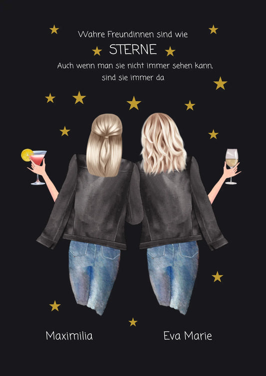 Wahre Freundinnen - 2 Beste Freundinnen personalisiertes Poster Geschenk - Freundinnen Bild - Weihnachtsgeschenk