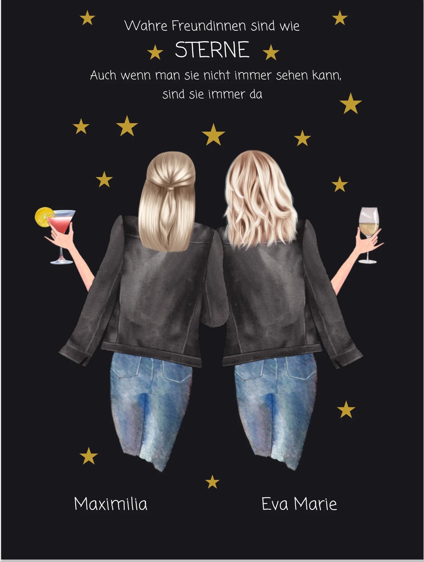 Wahre Freundinnen - 2 Beste Freundinnen personalisiertes Poster Geschenk - Freundinnen Bild - Weihnachtsgeschenk