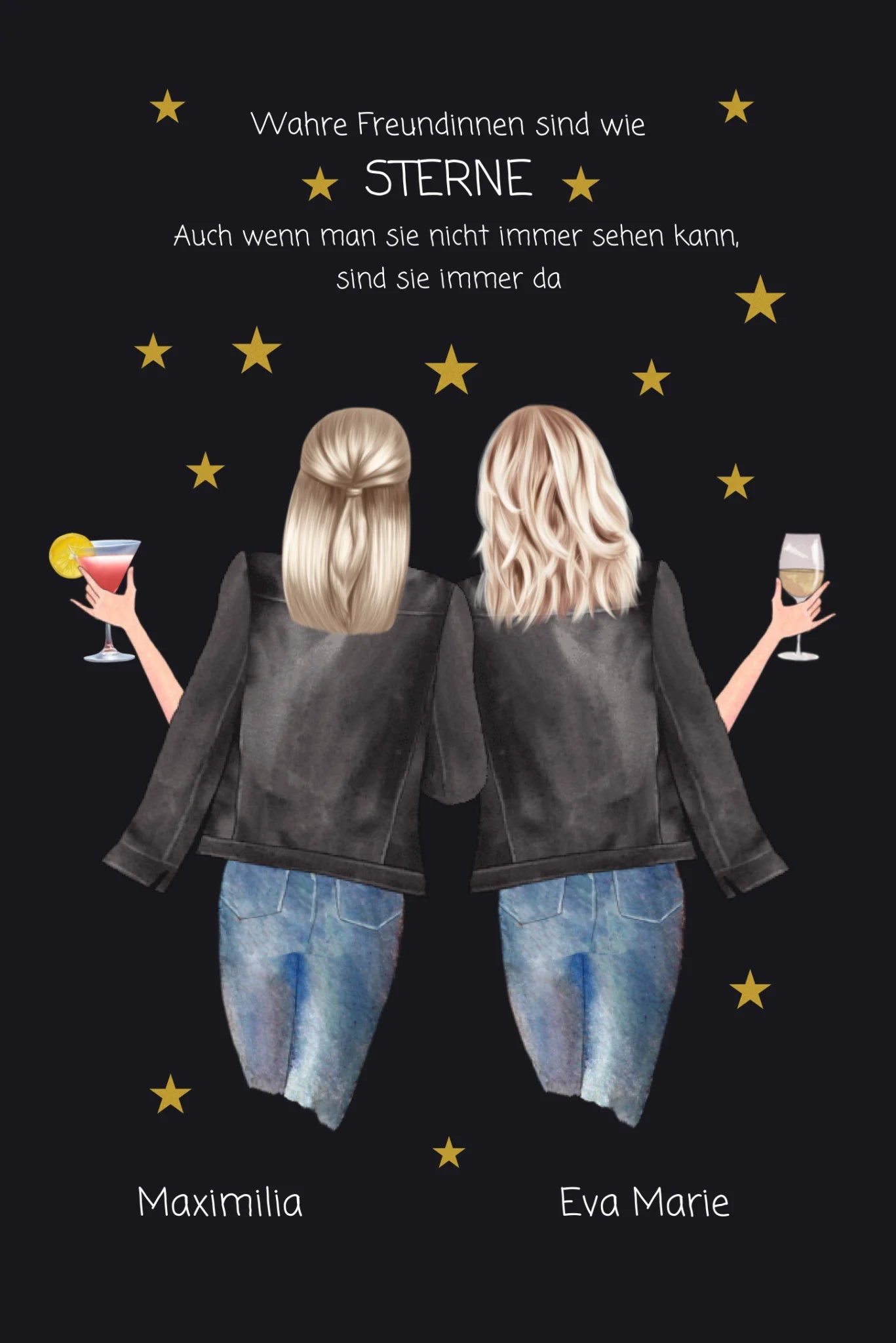Wahre Freundinnen - 2 Beste Freundinnen personalisiertes Poster Geschenk - Freundinnen Bild - Weihnachtsgeschenk
