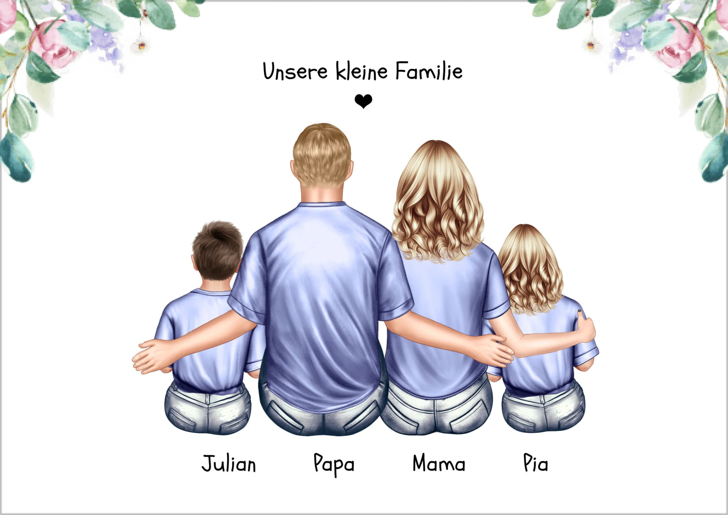 Weihnachtsgeschenk Familienbild mit 2-3 Kindern - personalisiertes Geschenk Papa -Geschenk Mama - Geburtstagsgeschenk