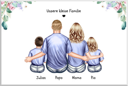 Weihnachtsgeschenk Familienbild mit 2-3 Kindern - personalisiertes Geschenk Papa -Geschenk Mama - Geburtstagsgeschenk