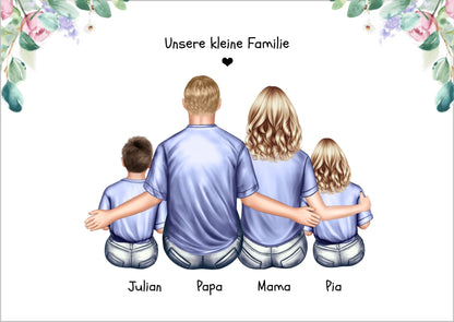 Weihnachtsgeschenk Familienbild mit 2-3 Kindern - personalisiertes Geschenk Papa -Geschenk Mama - Geburtstagsgeschenk