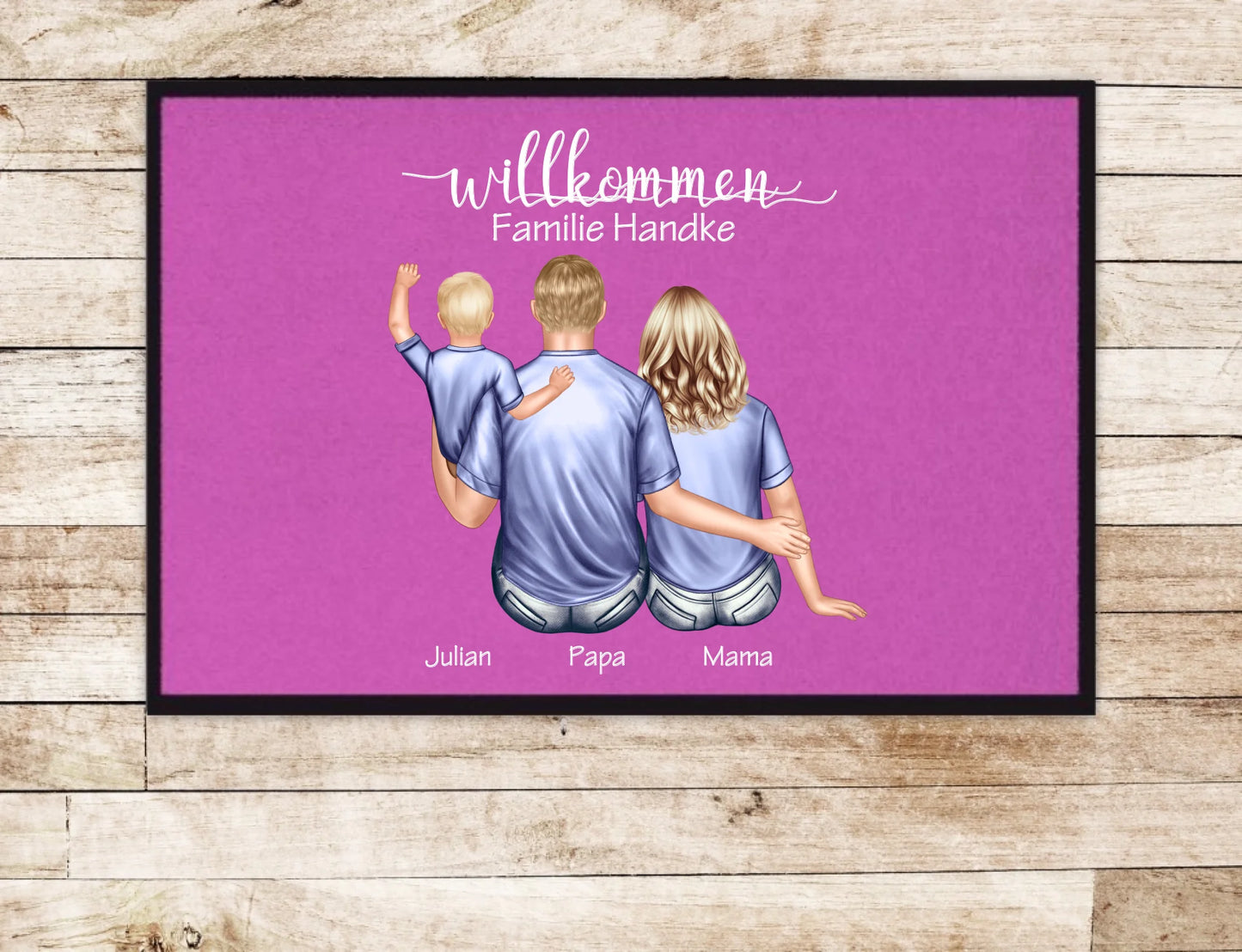 Personalisierte Fußmatte Geschenk Familie Mama | Papa mit Baby und Name | Dekofußmatte