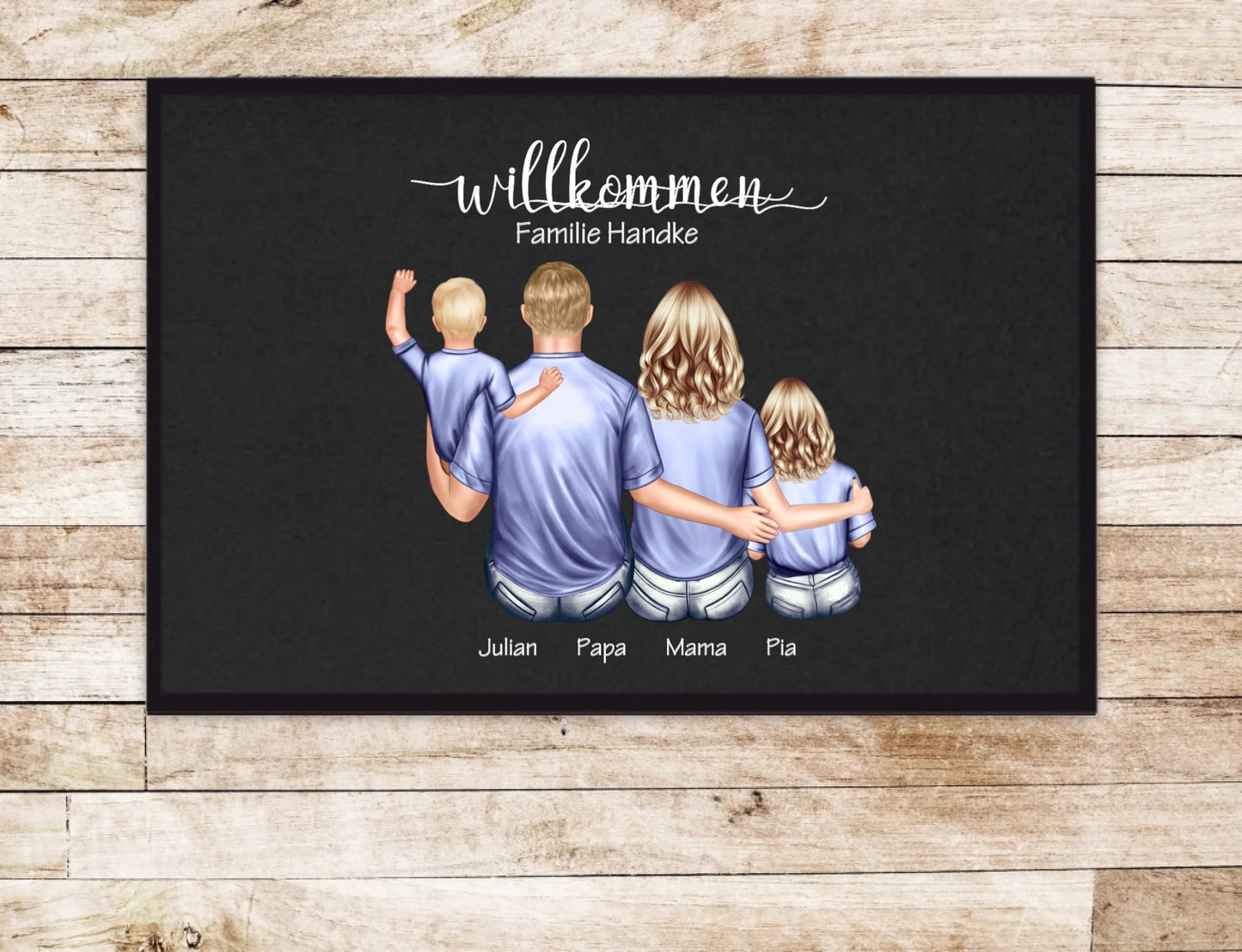 Geschenk Familie | Personalisierte Fußmatte Familie Mama | Papa, 2 Kindern, Baby mit Name | Dekofußmatte