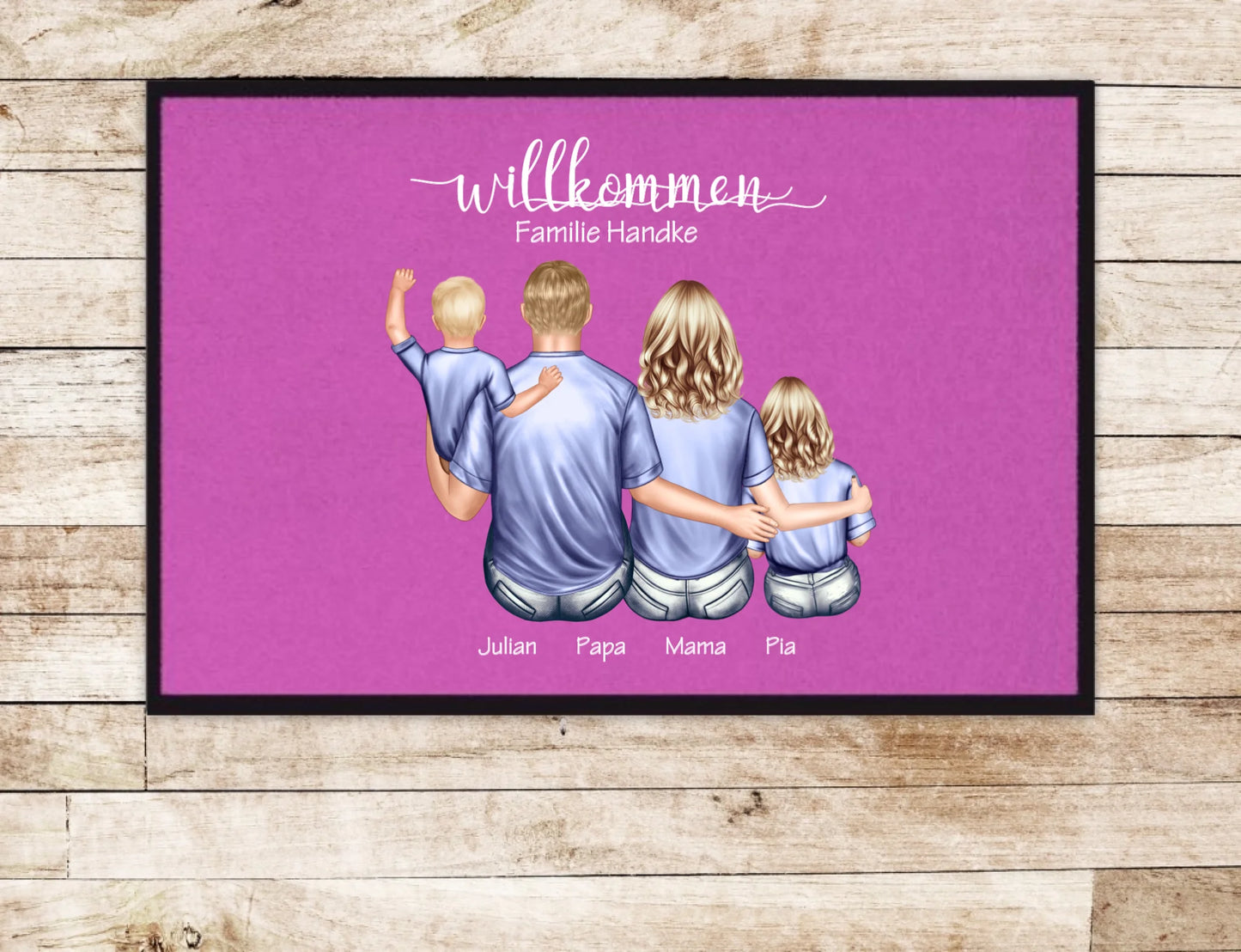 Geschenk Familie | Personalisierte Fußmatte Familie Mama | Papa, 2 Kindern, Baby mit Name | Dekofußmatte