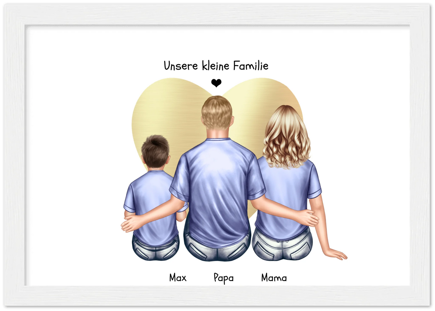 Geschenk Familie Poster, personalisiertes Familienbild mit Mama, Papa, 1 Kind perfekt als Weihnachtsgeschenk, Geburtstagsgeschenk