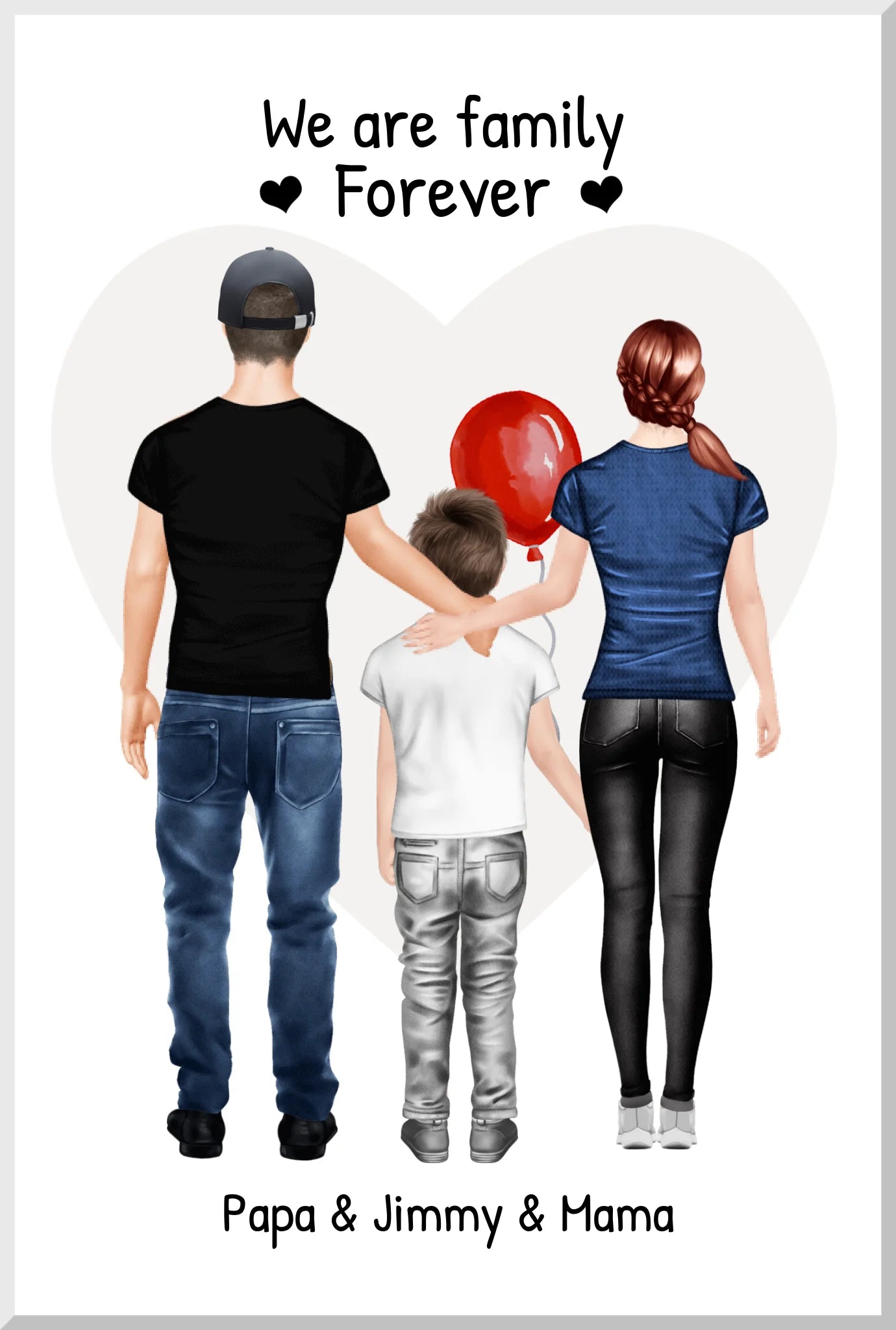 Personalisiertes Poster Geschenk Familie - Familienbild mit 1 Kind - Personalisiertes Familienportrait - We are family