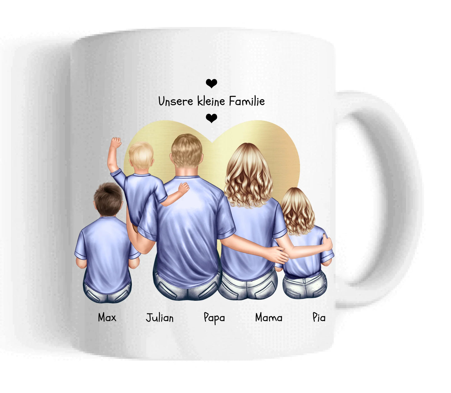 Personalisierte Tasse Geschenk Vatertag - Tasse Geschenk Muttertag - Papa Geburtstagsgeschenk - Mama Geburtstagsgeschenk - Personalisiertes Geschenk Familie mit Baby + 2 Kindern
