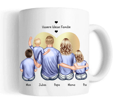 Personalisierte Tasse Geschenk Vatertag - Tasse Geschenk Muttertag - Papa Geburtstagsgeschenk - Mama Geburtstagsgeschenk - Personalisiertes Geschenk Familie mit Baby + 2 Kindern