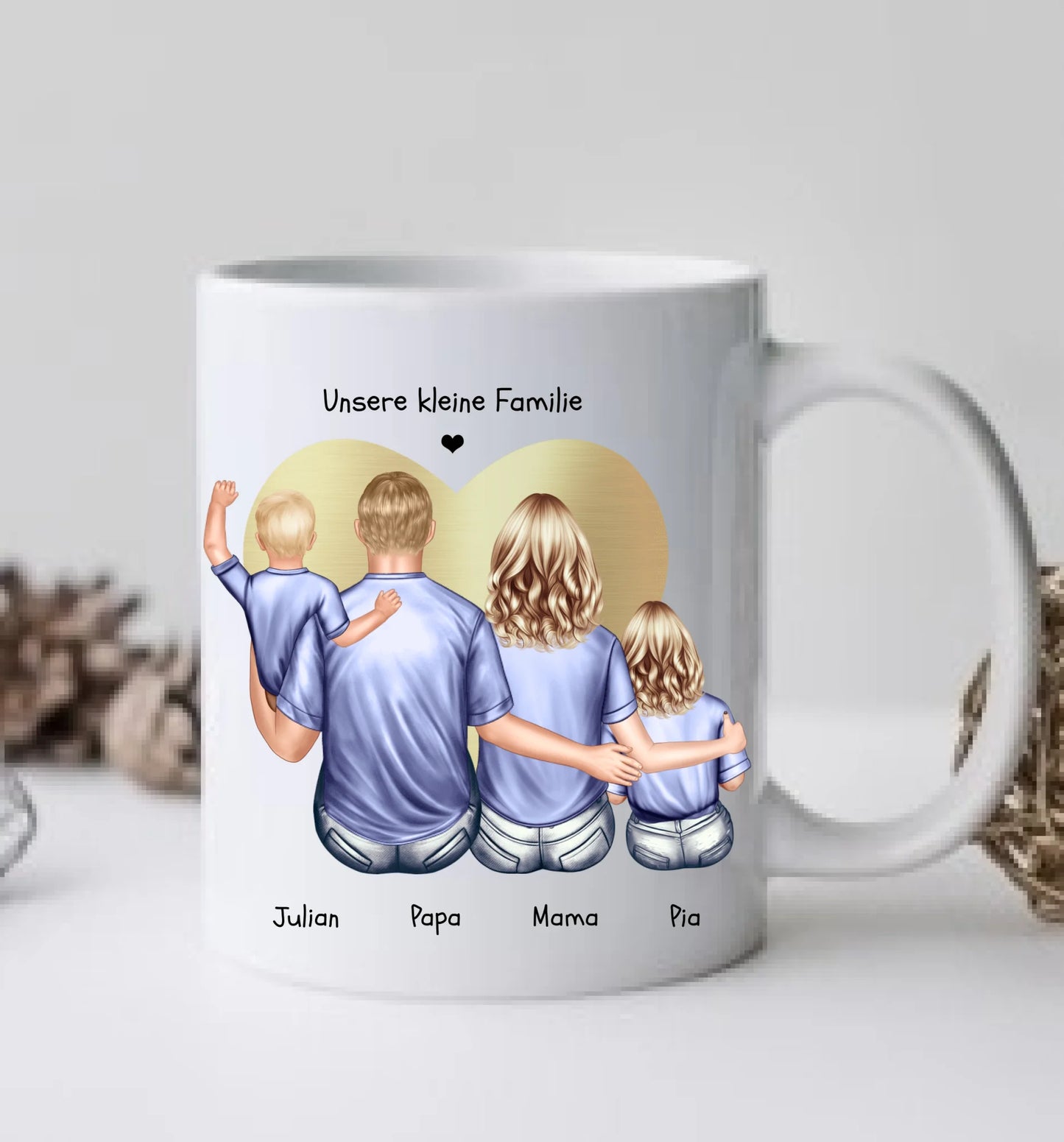 Personalisierte Tasse Familie mit 2 Kindern - Geschenk Vatertag - Geschenk Muttertag - Papa Geburtstagsgeschenk - Mama Geburtstagsgeschenk  - Ostergeschenk