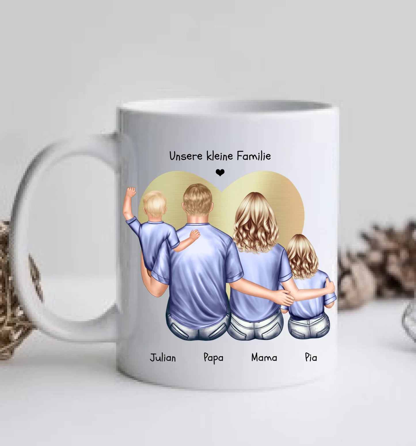 Personalisierte Tasse Familie mit 2 Kindern - Geschenk Vatertag - Geschenk Muttertag - Papa Geburtstagsgeschenk - Mama Geburtstagsgeschenk  - Ostergeschenk