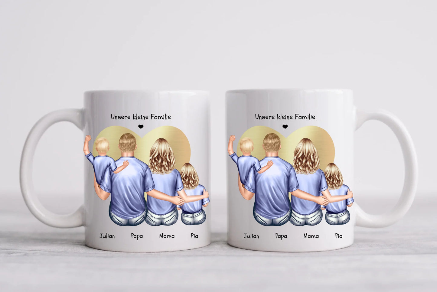 Personalisierte Tasse Familie mit 2 Kindern - Geschenk Vatertag - Geschenk Muttertag - Papa Geburtstagsgeschenk - Mama Geburtstagsgeschenk  - Ostergeschenk