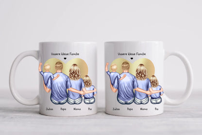 Personalisierte Tasse Familie mit 2 Kindern - Geschenk Vatertag - Geschenk Muttertag - Papa Geburtstagsgeschenk - Mama Geburtstagsgeschenk  - Ostergeschenk
