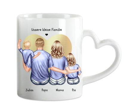Personalisierte Tasse Familie mit 2 Kindern - Geschenk Vatertag - Geschenk Muttertag - Papa Geburtstagsgeschenk - Mama Geburtstagsgeschenk  - Ostergeschenk