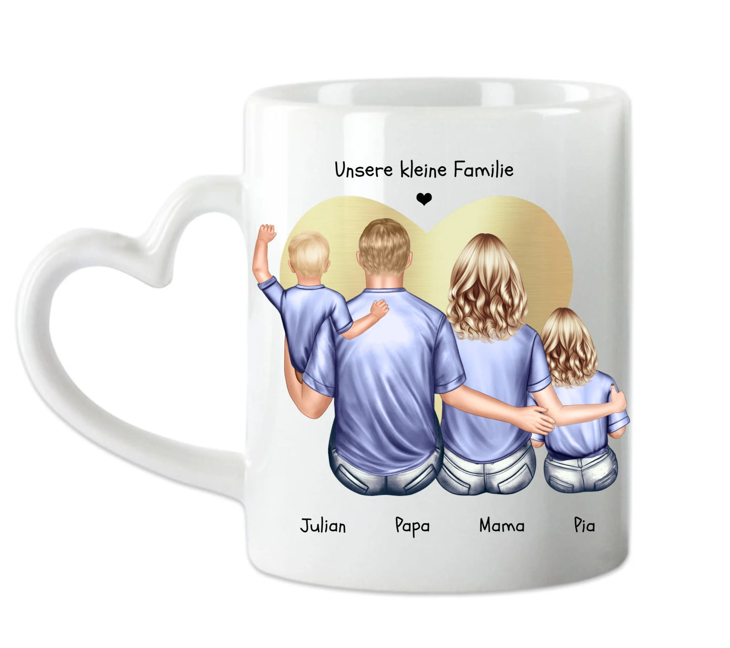 Personalisierte Tasse Familie mit 2 Kindern - Geschenk Vatertag - Geschenk Muttertag - Papa Geburtstagsgeschenk - Mama Geburtstagsgeschenk  - Ostergeschenk