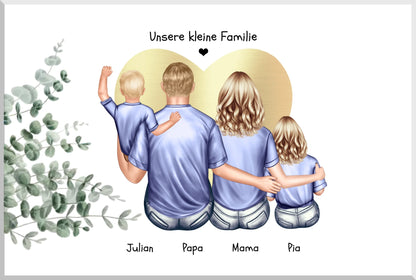Personalisiertes Familienbild mit 2 Kindern- Geburtstagsgeschenk - Muttertagsgeschenk - Papa Vatertagsgeschenk