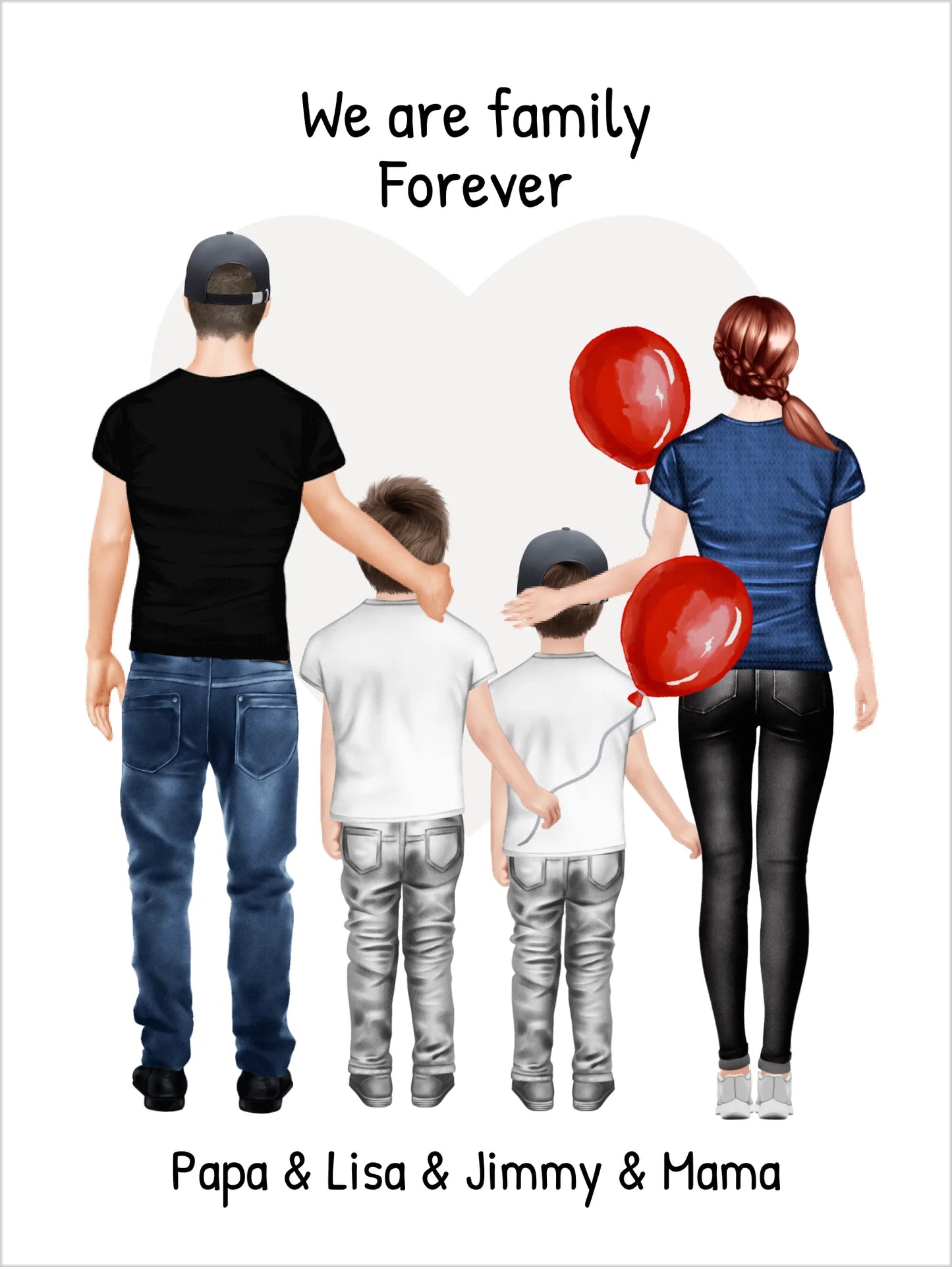 Familienbild mit 2 Kindern - Personalisiertes Familienportrait - We are family 2