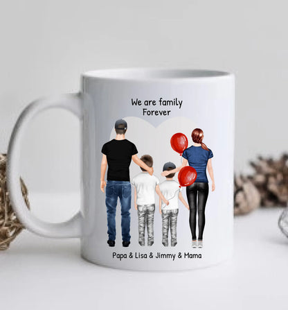 Personalisierte Tasse mit Familie 2 Kinder | personalisierte Tasse Mama, Papa, 2 Kinder, Sohn oder Tochter | personalisiertes Geburtstagsgeschenk | Weihnachtsgeschenk