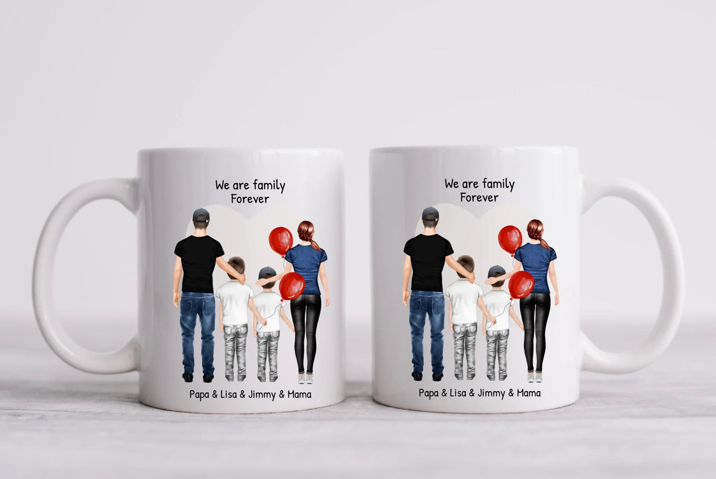 Personalisierte Tasse mit Familie 2 Kinder | personalisierte Tasse Mama, Papa, 2 Kinder, Sohn oder Tochter | personalisiertes Geburtstagsgeschenk | Weihnachtsgeschenk