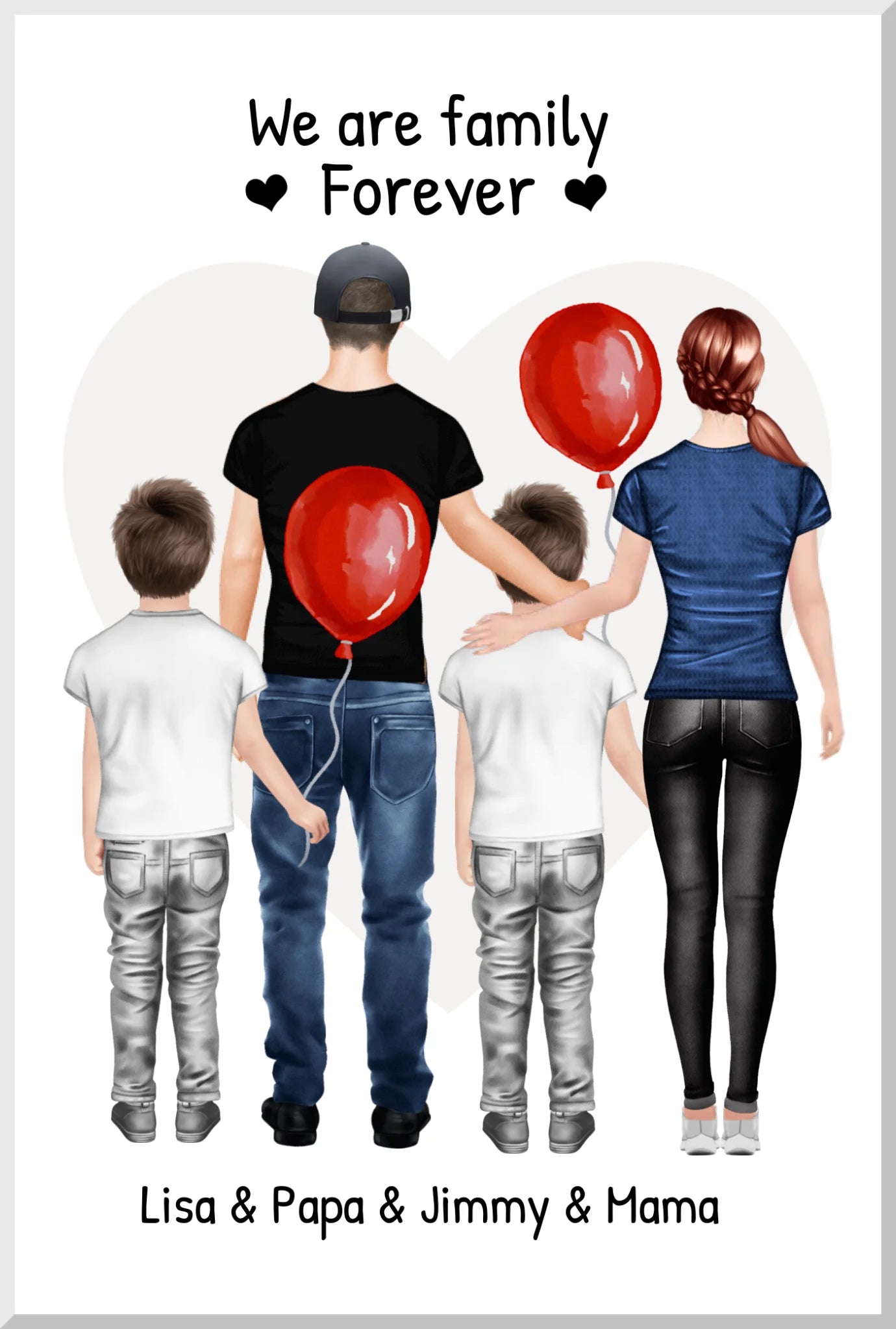 Personalisiertes Poster Familie mit 2 Kindern - Familienbild mit 2 Kindern - Personalisiertes Familienportrait - We are family