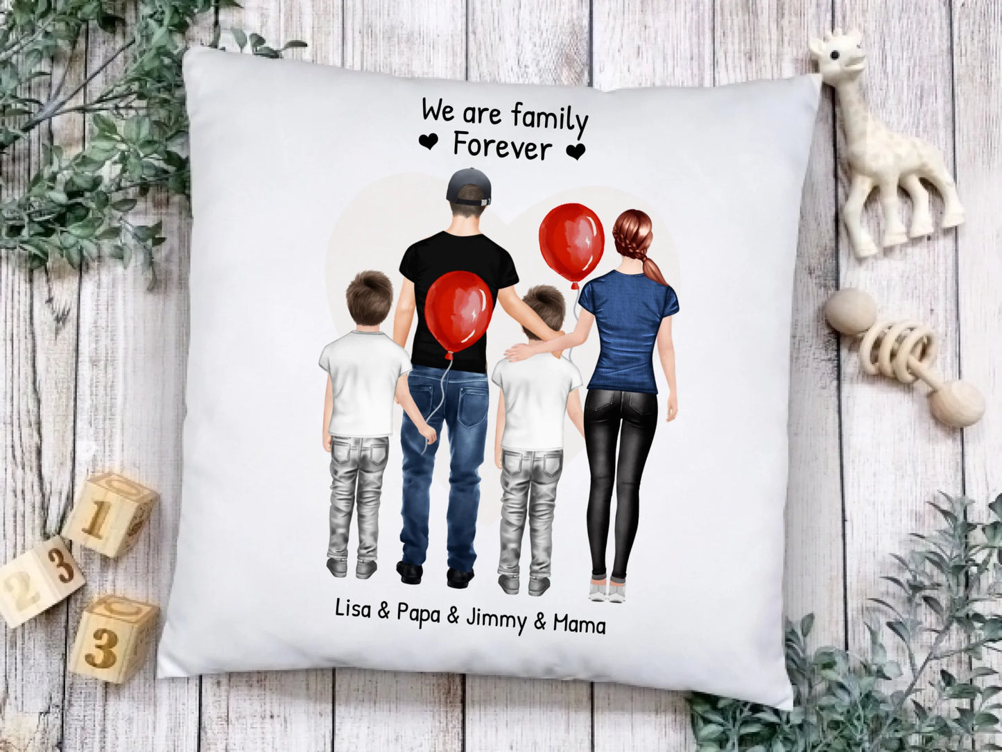 Personalisiertes Kissen Familie 2 Kinder, Geschenk Mama, Geschenk Partner, Geschenk Geburtstag, Hochzeitstag, Geburtstagsgeschenk 2
