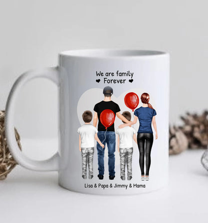 Personalisierte Tasse mit Familie 2 Kinder | Mama, Papa, 2 Kinder, Sohn oder Tochter | Geburtstagsgeschenk - Weihnachtsgeschenkidee