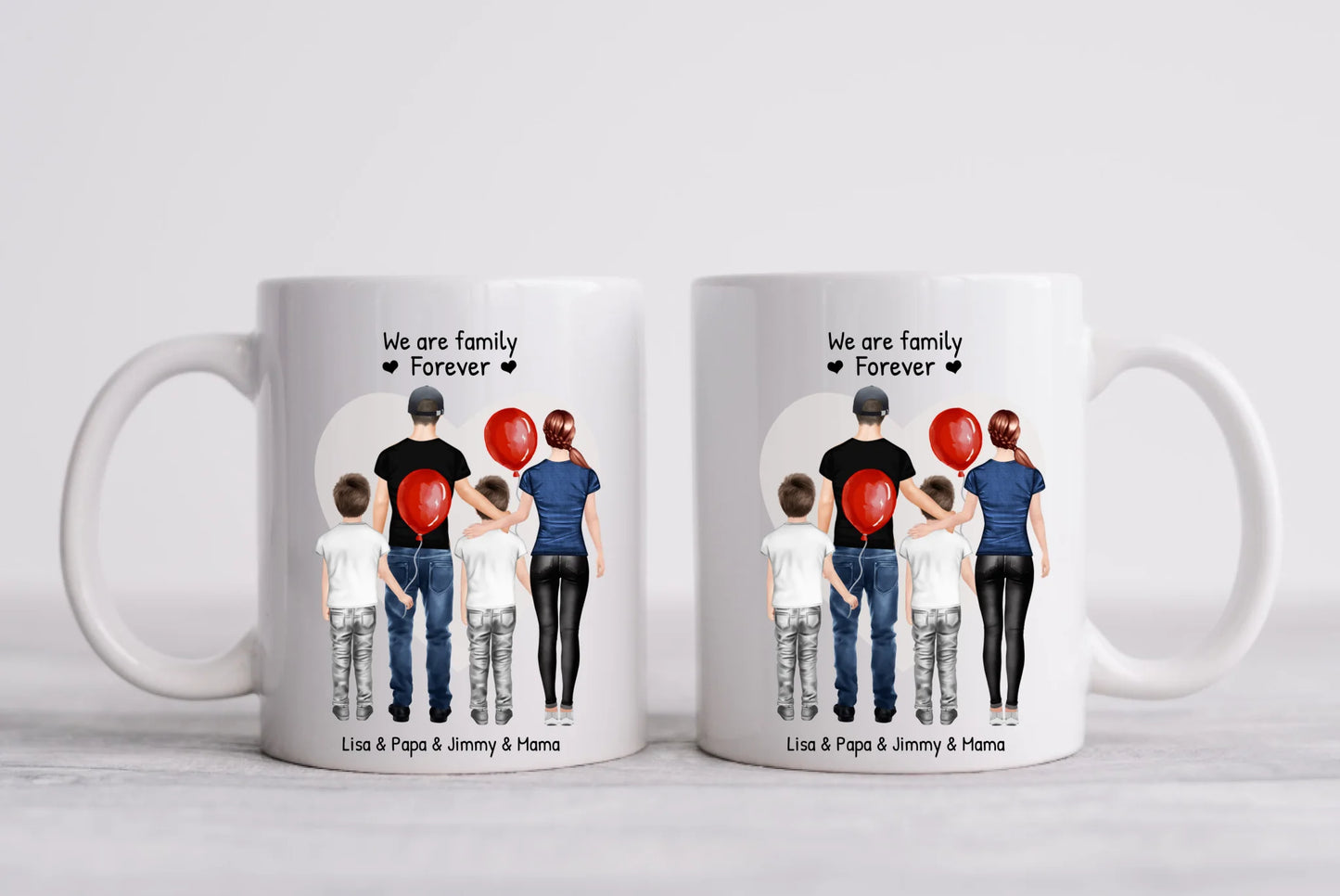 Personalisierte Tasse mit Familie 2 Kinder | Mama, Papa, 2 Kinder, Sohn oder Tochter | Geburtstagsgeschenk - Weihnachtsgeschenkidee