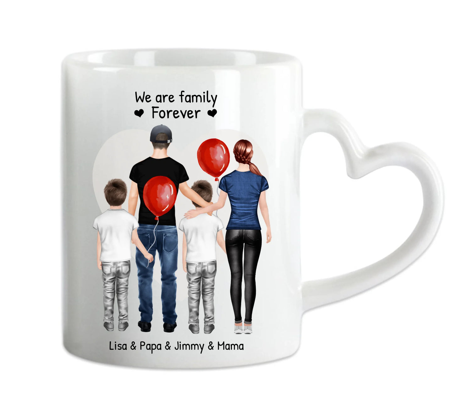 Personalisierte Tasse mit Familie 2 Kinder | Mama, Papa, 2 Kinder, Sohn oder Tochter | Geburtstagsgeschenk - Weihnachtsgeschenkidee