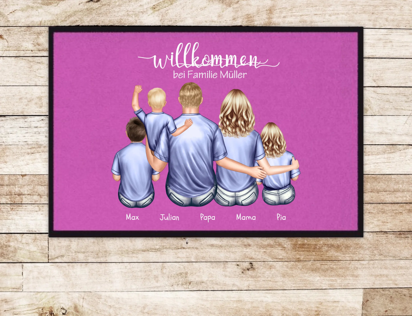 Geschenk Familie | Personalisierte Fußmatte Familie Mama | Papa, 3 Kindern mit Name | Dekofußmatte