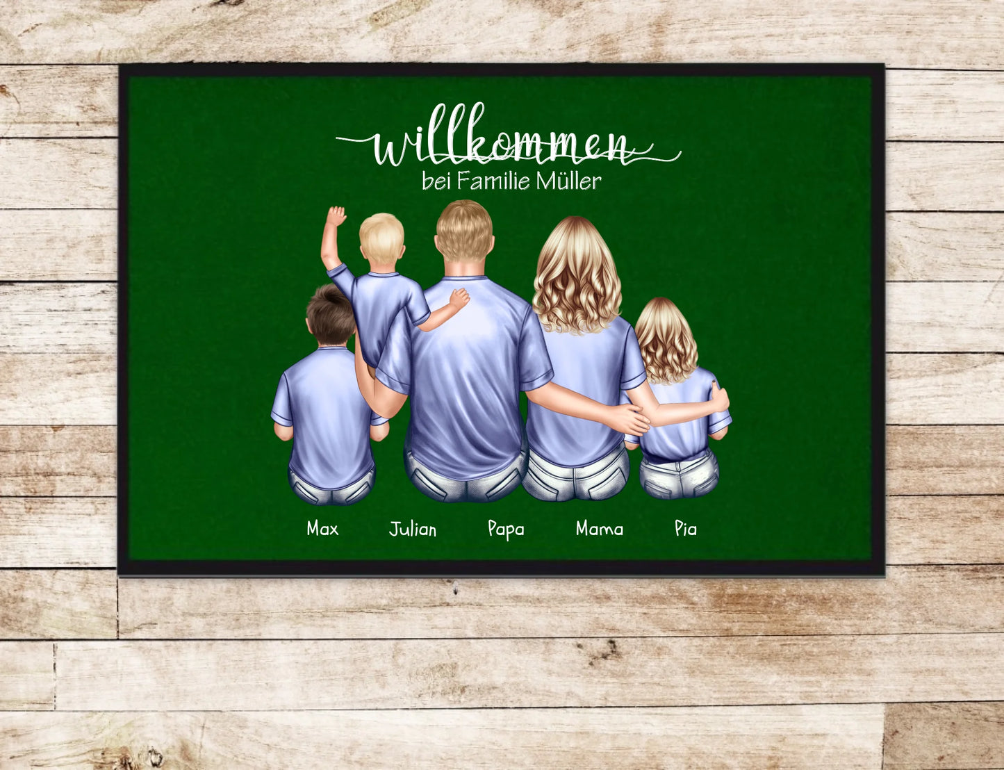 Geschenk Familie | Personalisierte Fußmatte Familie Mama | Papa, 3 Kindern mit Name | Dekofußmatte