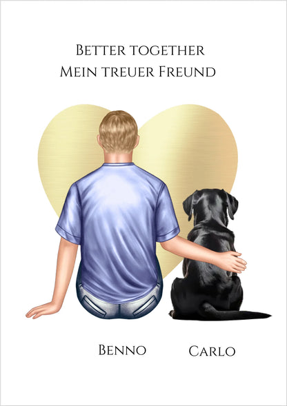 Personalisiertes Poster Geschenk Hundebesitzer Mann / Junge mit Hund - Geburtstagsgeschenk Weihnachtsgeschenk