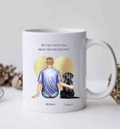 Geschenk Mann mit Hund Tasse personalisiert - Geburtstagsgeschenk Geschenk Hundebesitzer Weihnachtsgeschenk