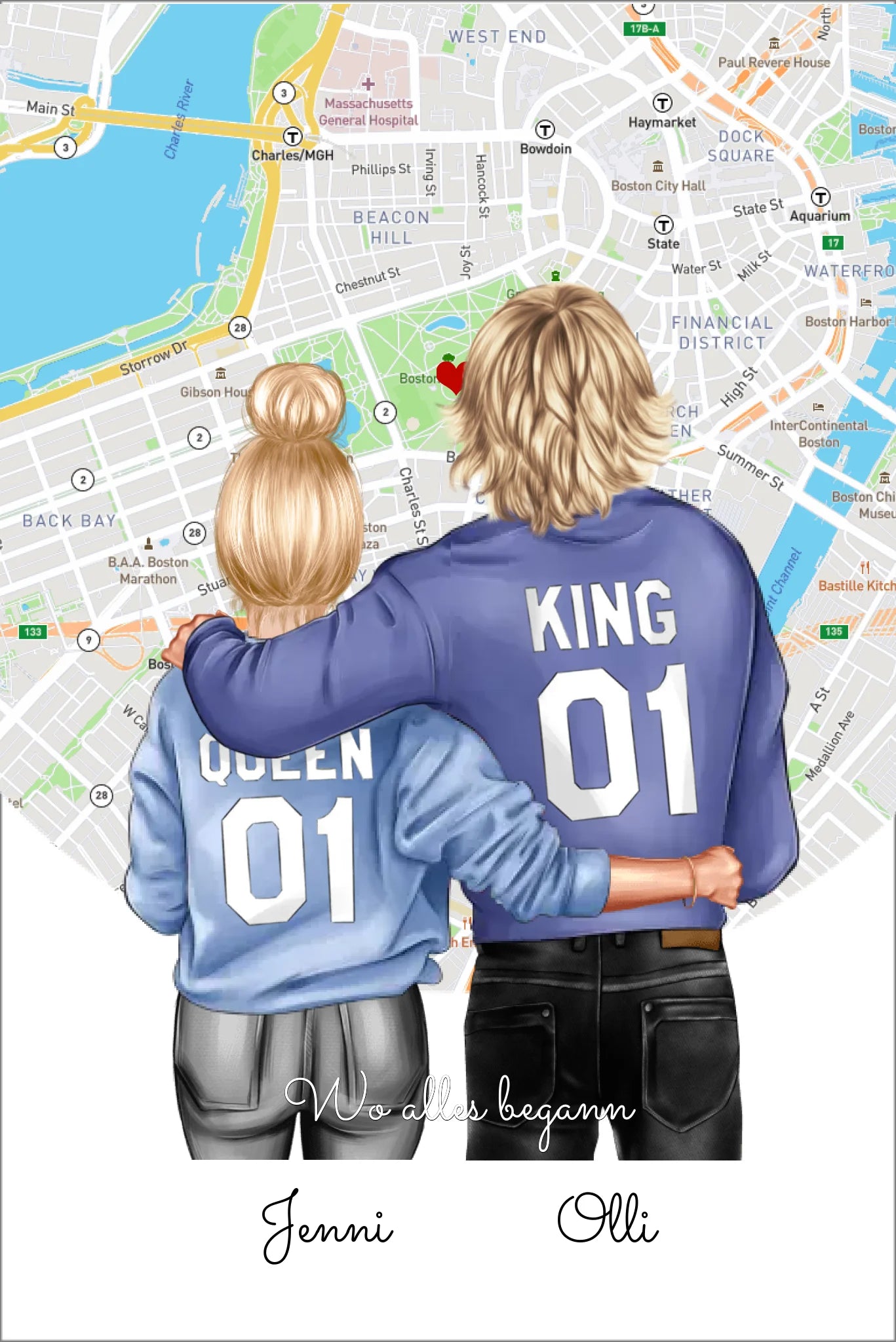 Personalisiertes Poster Geschenk für Freund / Freundin & Partnerin/Partner - Pärchen, Geschenk - Paar Bild mit Stadtkarte / Sternenkarte