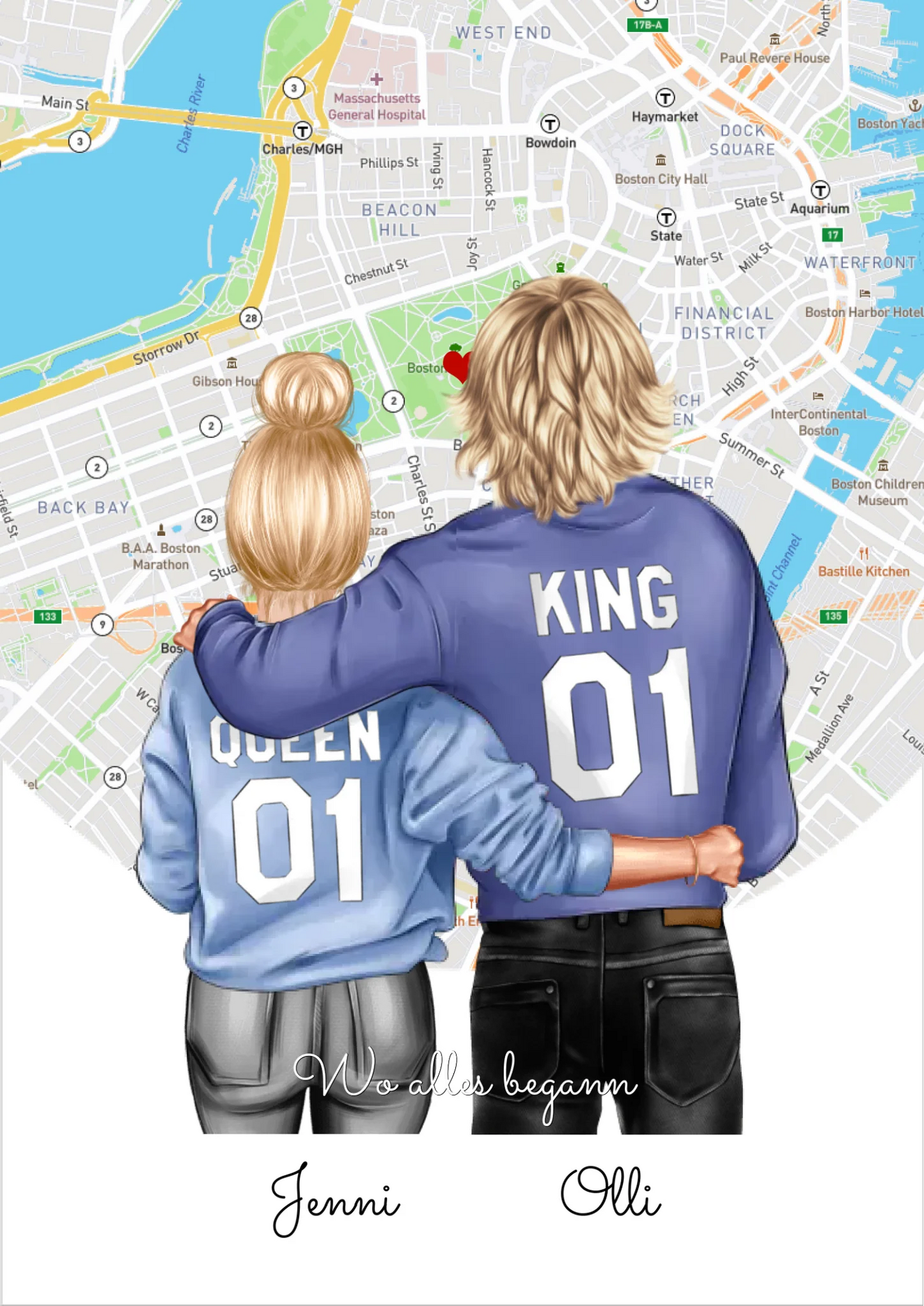 Personalisiertes Poster Geschenk für Freund / Freundin & Partnerin/Partner - Pärchen, Geschenk - Paar Bild mit Stadtkarte / Sternenkarte