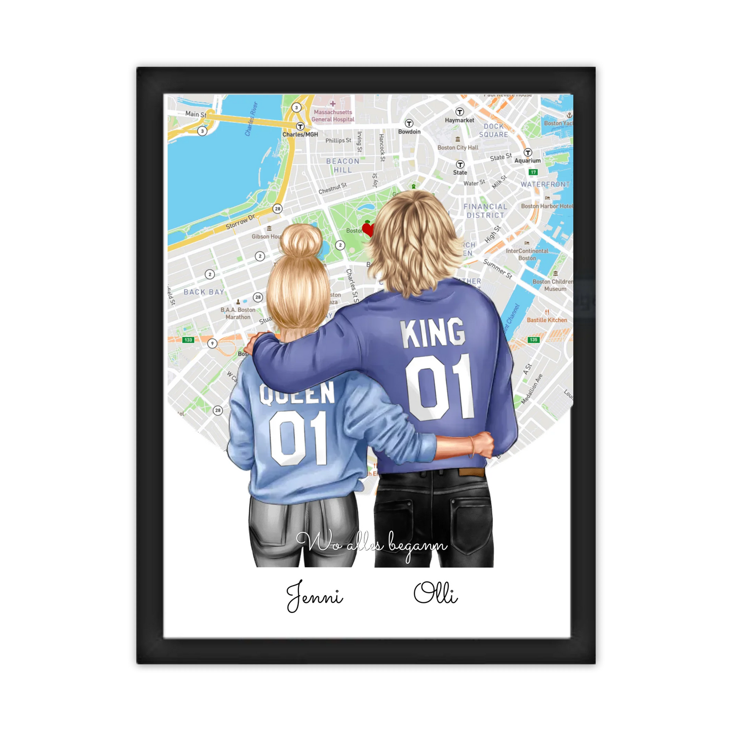 Personalisiertes Poster Geschenk für Freund / Freundin & Partnerin/Partner - Pärchen, Geschenk - Paar Bild mit Stadtkarte / Sternenkarte