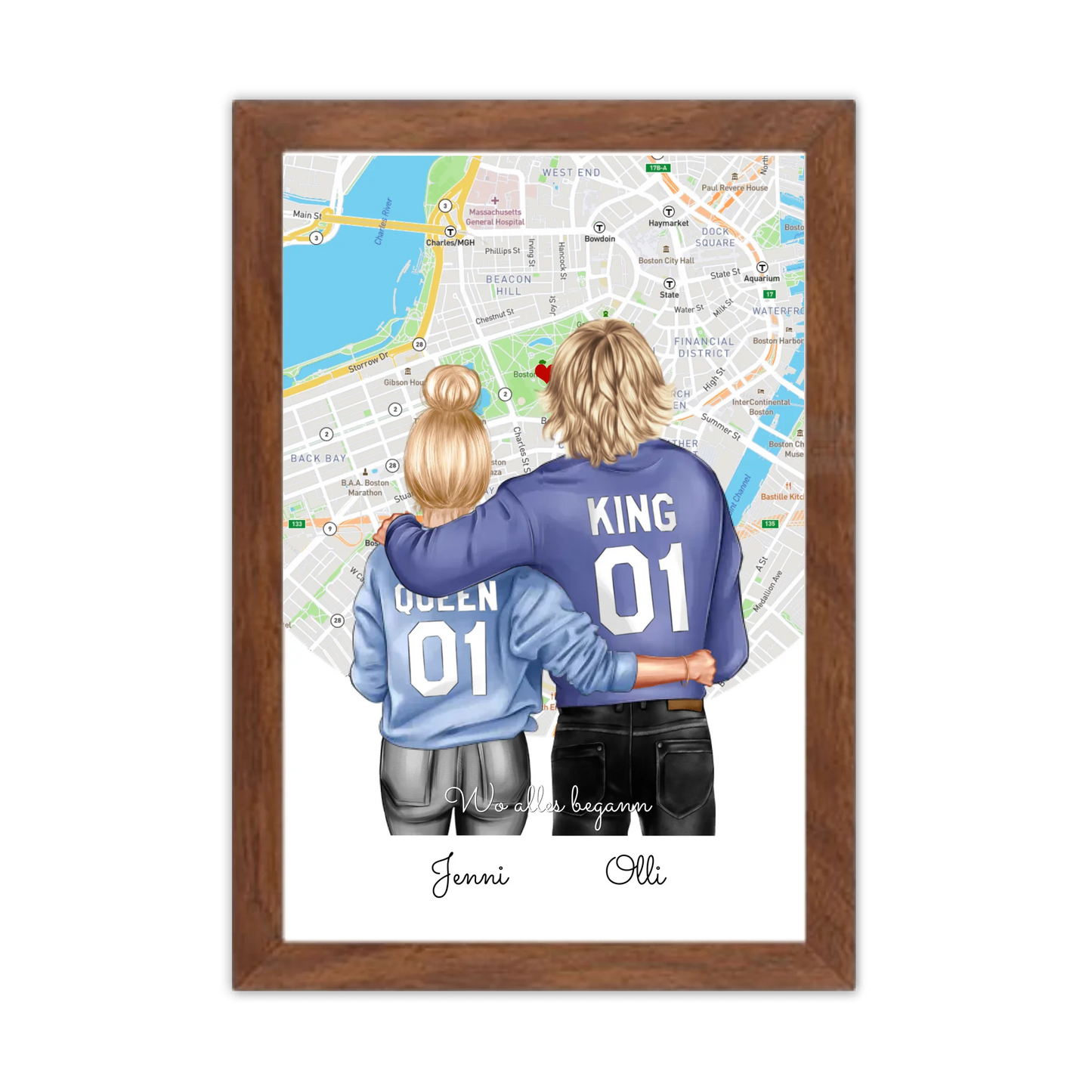Personalisiertes Poster Geschenk für Freund / Freundin & Partnerin/Partner - Pärchen, Geschenk - Paar Bild mit Stadtkarte / Sternenkarte