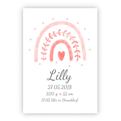 Regenbogenposter - Personalisiertes Babyposter + Geburtsanzeige als Erinnerung zur Geburt gestalten - Baby Geschenk - Taufgeschenk