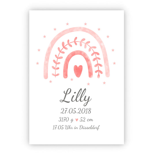 Regenbogenposter - Personalisiertes Babyposter + Geburtsanzeige als Erinnerung zur Geburt gestalten - Baby Geschenk - Taufgeschenk