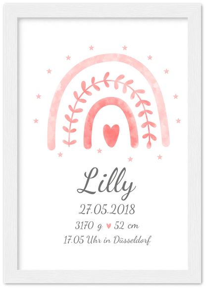 Regenbogenposter - Personalisiertes Babyposter + Geburtsanzeige als Erinnerung zur Geburt gestalten - Baby Geschenk - Taufgeschenk