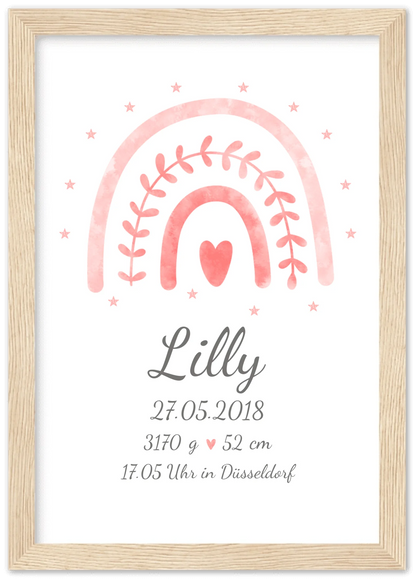 Regenbogenposter - Personalisiertes Babyposter + Geburtsanzeige als Erinnerung zur Geburt gestalten - Baby Geschenk - Taufgeschenk